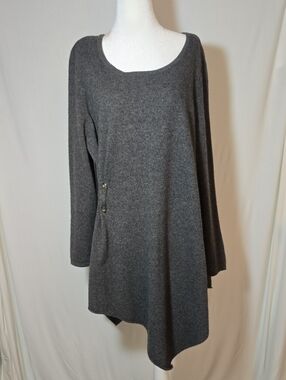 Original Kenar Cashmere Charcoal Asymmetric Hem Long Sleeve Sweater